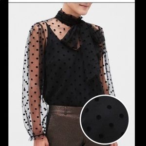 Banana Republic polka dot sheer pussy bow blouse